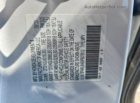 5FNRL6H60PB078512 2023 HONDA ODYSSEY White Widok naklejki z numerem VIN