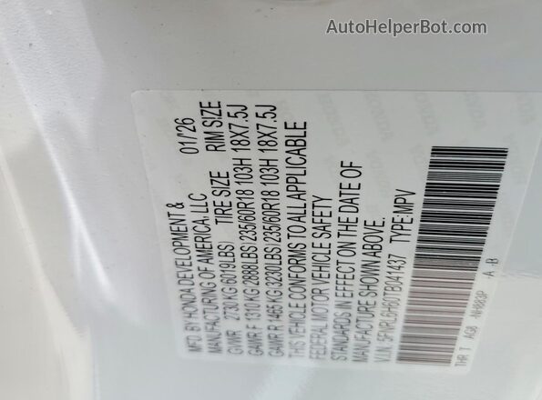 5FNRL6H60TB041437 2026 HONDA ODYSSEY White VIN sticker view