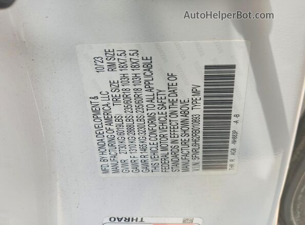 5FNRL6H62RB010893 2024 HONDA ODYSSEY White Vista de la etiqueta del VIN