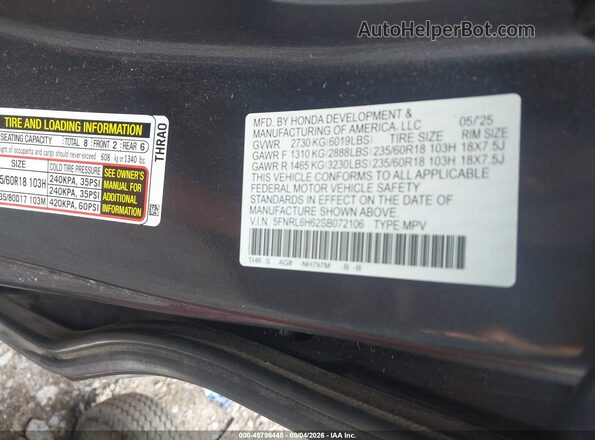 5FNRL6H62SB072106 2025 HONDA ODYSSEY Gray Vista del compartimento del motor