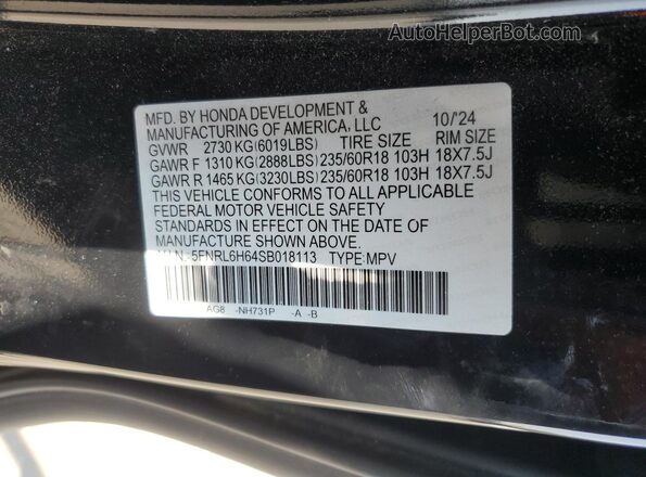 5FNRL6H64SB018113 2025 HONDA ODYSSEY Black VIN կոդի պիտակի տեսք