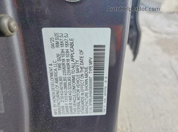 5FNRL6H64SB069997 2025 HONDA ODYSSEY Gray Widok naklejki z numerem VIN