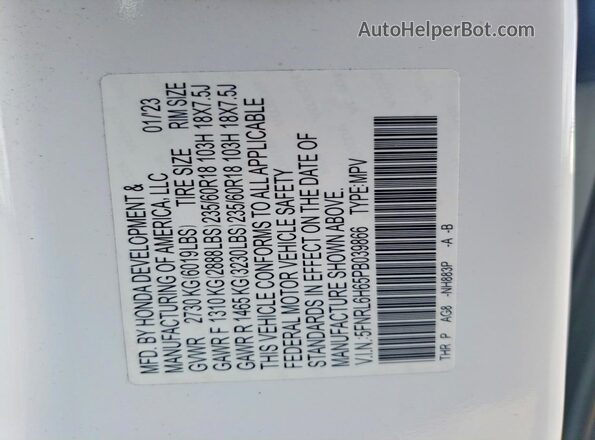 5FNRL6H65PB039866 2023 HONDA ODYSSEY White Панорамний вид салону 360°