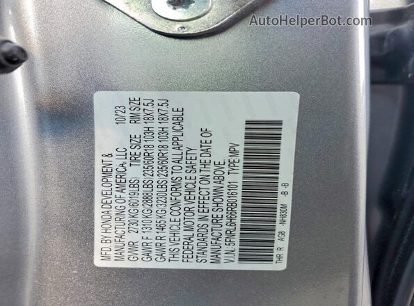 5FNRL6H66RB016101 2024 HONDA ODYSSEY Silver Widok naklejki z numerem VIN