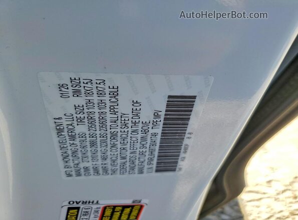 5FNRL6H68TB041749 2026 HONDA ODYSSEY White Вид наклейки з VIN-кодом