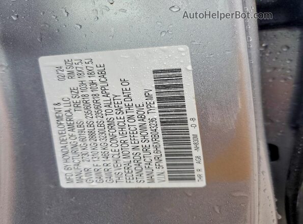 5FNRL6H6XRB043236 2024 HONDA ODYSSEY Silver Вид наклейки з VIN-кодом
