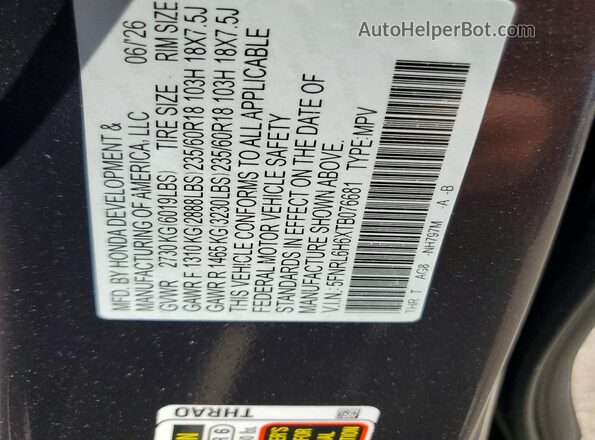 5FNRL6H6XTB076681 2026 HONDA ODYSSEY Gray Widok naklejki z numerem VIN