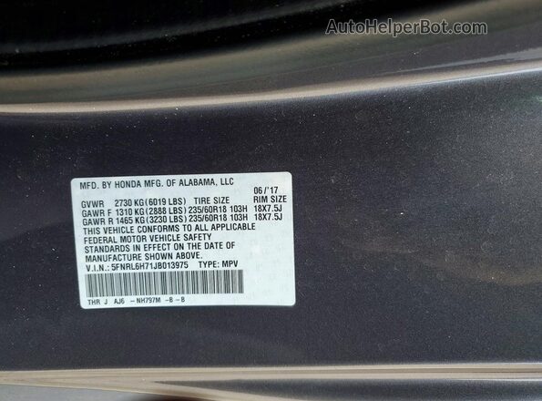 5FNRL6H71JB013975 2018 HONDA ODYSSEY Gray Widok naklejki z numerem VIN