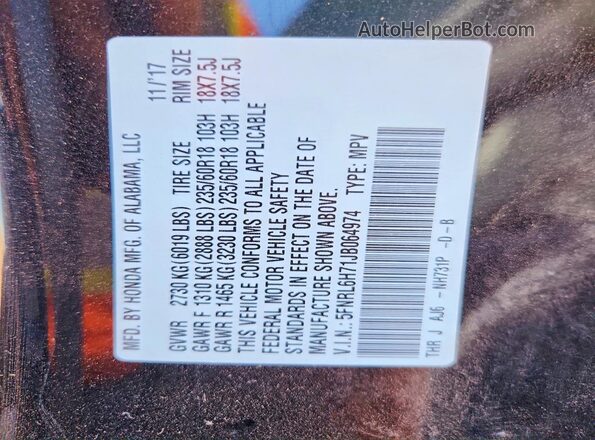 5FNRL6H71JB064974 2018 HONDA ODYSSEY Black 360 interior view