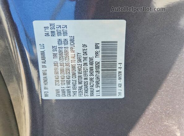 5FNRL6H71JB108262 2018 HONDA ODYSSEY Charcoal 360 interior view