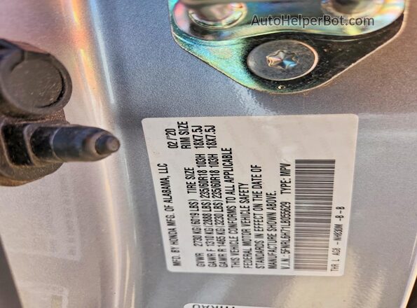 5FNRL6H71LB055629 2020 HONDA ODYSSEY Silver Vista de la etiqueta del VIN