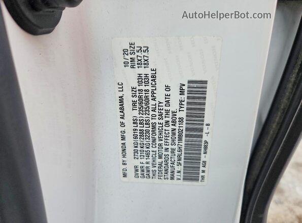 5FNRL6H71MB021188 2021 HONDA ODYSSEY White Սալոնի 360 աստիճան տեսք