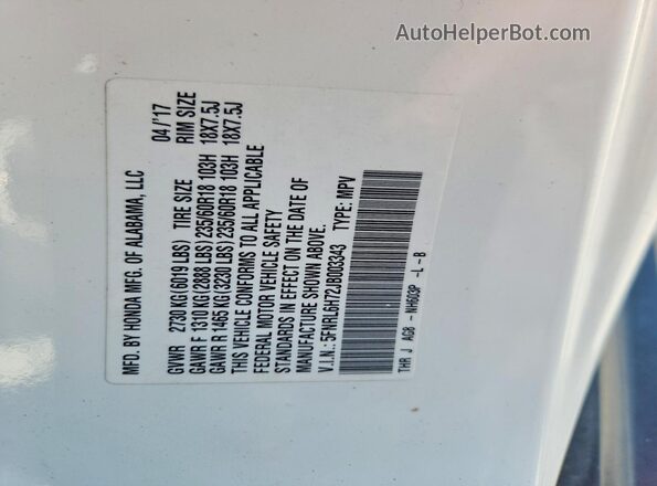 5FNRL6H72JB003343 2018 HONDA ODYSSEY White 360 interior view