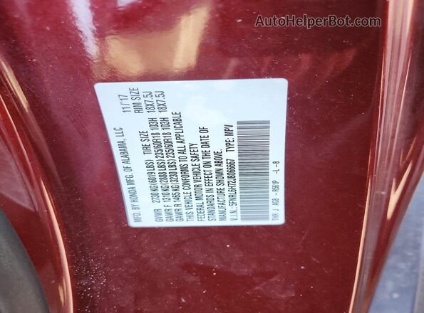 5FNRL6H72JB066667 2018 HONDA ODYSSEY Burgundy VIN sticker view