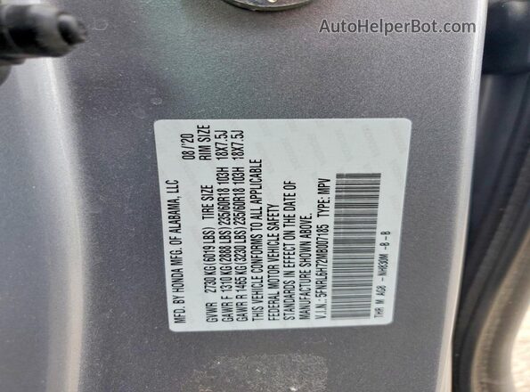 5FNRL6H72MB007185 2021 HONDA ODYSSEY Silver Vista de la etiqueta del VIN