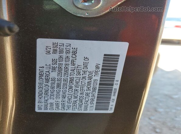 5FNRL6H73NB013319 2022 HONDA ODYSSEY Gray Widok naklejki z numerem VIN