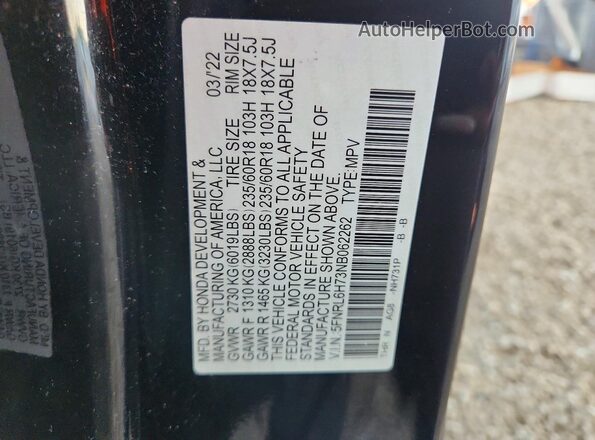 5FNRL6H73NB062262 2022 HONDA ODYSSEY Black Vista de la etiqueta del VIN