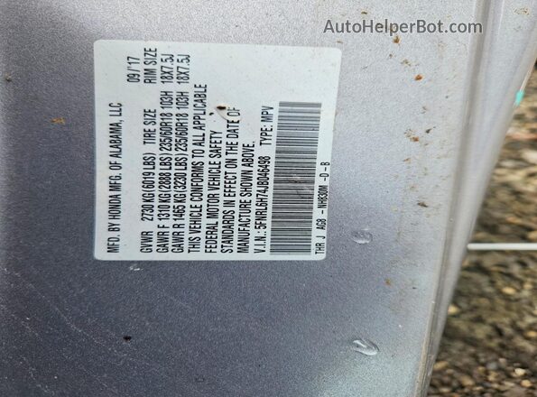 5FNRL6H74JB046498 2018 HONDA ODYSSEY Silver VIN კოდის სტიკერის ხედი
