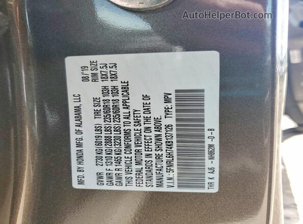 5FNRL6H74KB137126 2019 HONDA ODYSSEY Коричневый Вид наклейки с VIN-кодом