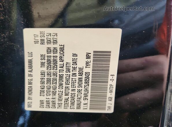 5FNRL6H75JB058420 2018 HONDA ODYSSEY Black Widok naklejki z numerem VIN