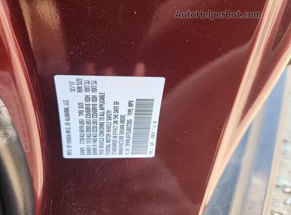 5FNRL6H75JB072365 2018 HONDA ODYSSEY Burgundy Вид наклейки з VIN-кодом