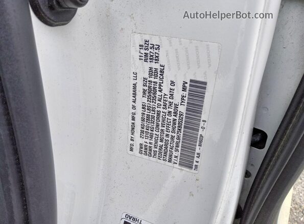 5FNRL6H75KB053297 2019 HONDA ODYSSEY White VIN კოდის სტიკერის ხედი