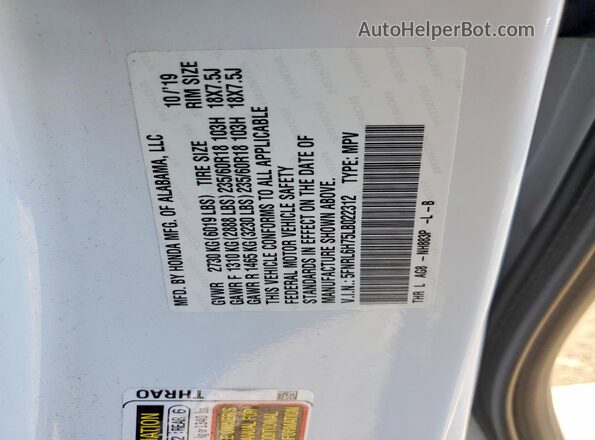 5FNRL6H75LB022312 2020 HONDA ODYSSEY White ძრავის განყოფილების ხედი