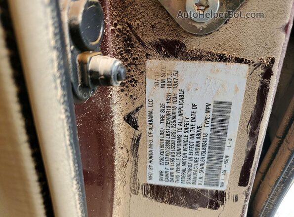 5FNRL6H75LB024318 2020 HONDA ODYSSEY Бордовый Вид наклейки с VIN-кодом