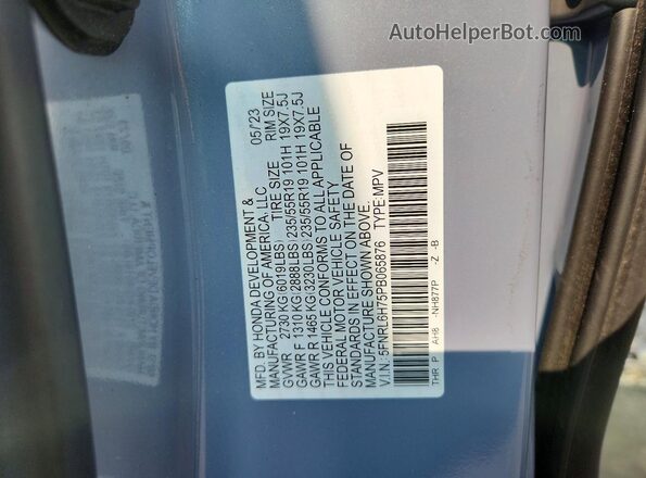 5FNRL6H75PB065876 2023 HONDA ODYSSEY Gray VIN կոդի պիտակի տեսք