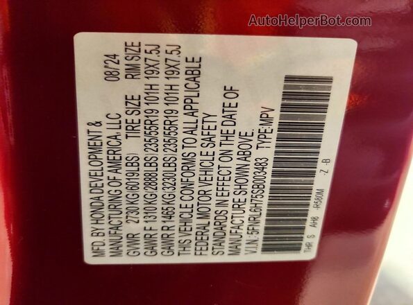 5FNRL6H75SB003483 2025 HONDA ODYSSEY Red 360 interior view