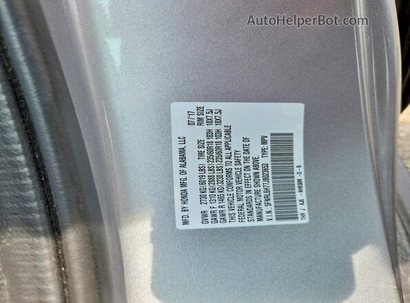 5FNRL6H77JB023653 2018 HONDA ODYSSEY Silver Vista de la etiqueta del VIN