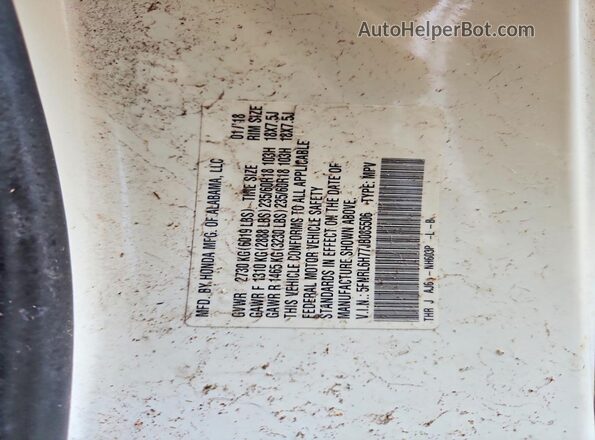 5FNRL6H77JB085506 2018 HONDA ODYSSEY Белый Вид наклейки с VIN-кодом