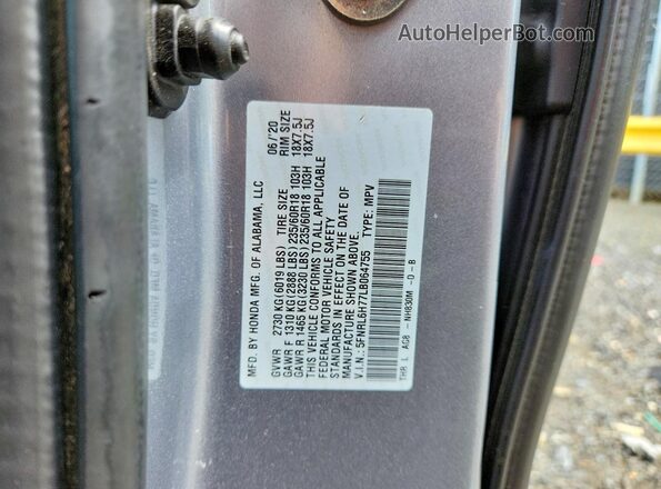 5FNRL6H77LB064755 2020 HONDA ODYSSEY Silver Вид підкапотного простору