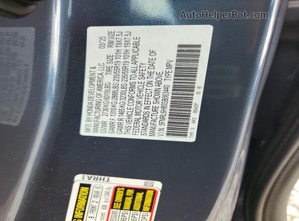 5FNRL6H80SB063440 2025 HONDA ODYSSEY Teal Вид наклейки з VIN-кодом