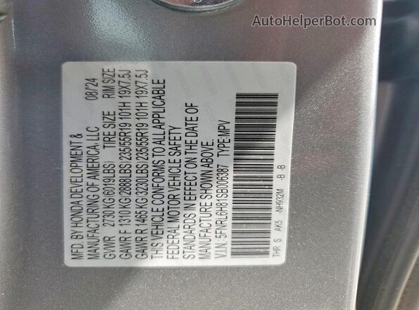 5FNRL6H81SB006387 2025 HONDA ODYSSEY Silver Widok naklejki z numerem VIN