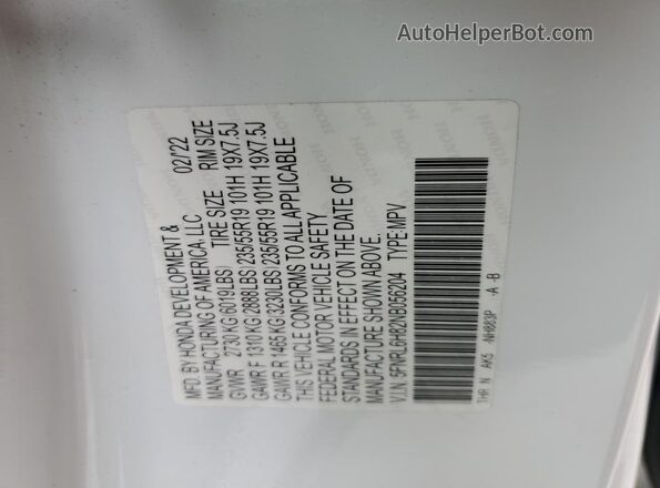 5FNRL6H82NB056204 2022 HONDA ODYSSEY Белый Вид наклейки с VIN-кодом