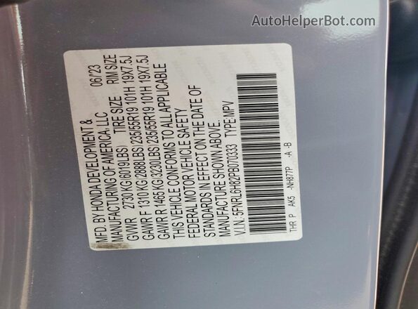 5FNRL6H82PB070333 2023 HONDA ODYSSEY Blue VIN sticker view