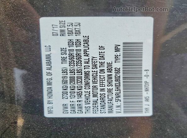 5FNRL6H83JB021682 2018 HONDA ODYSSEY Black Vista de la etiqueta del VIN