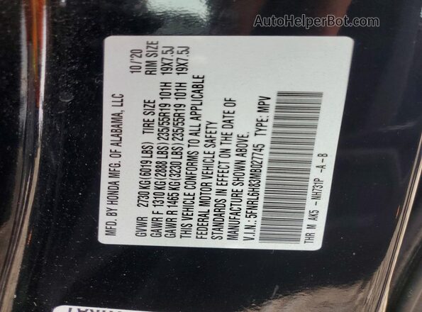 5FNRL6H83MB027745 2021 HONDA ODYSSEY Black 360 interior view