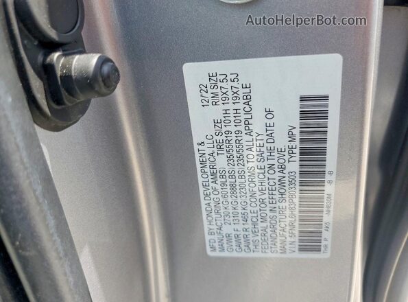 5FNRL6H83PB033503 2023 HONDA ODYSSEY Silver Вид наклейки з VIN-кодом