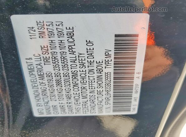 5FNRL6H83SB025555 2025 HONDA ODYSSEY Black VIN կոդի պիտակի տեսք