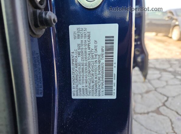 5FNRL6H84NB044670 2022 HONDA ODYSSEY Blue VIN კოდის სტიკერის ხედი