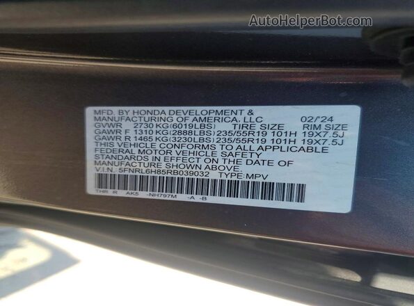 5FNRL6H85RB039032 2024 HONDA ODYSSEY Charcoal 360 interior view