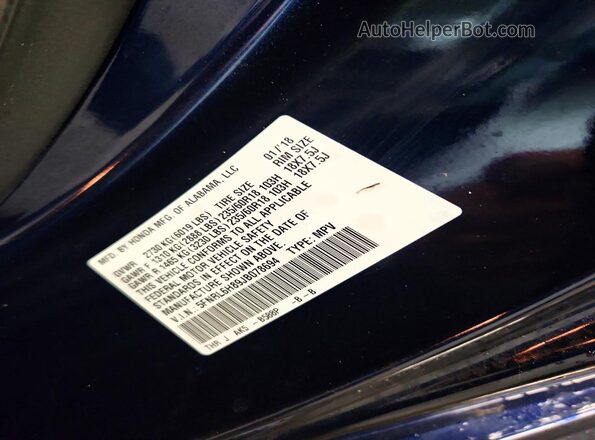 5FNRL6H89JB078694 2018 HONDA ODYSSEY Blue VIN sticker view