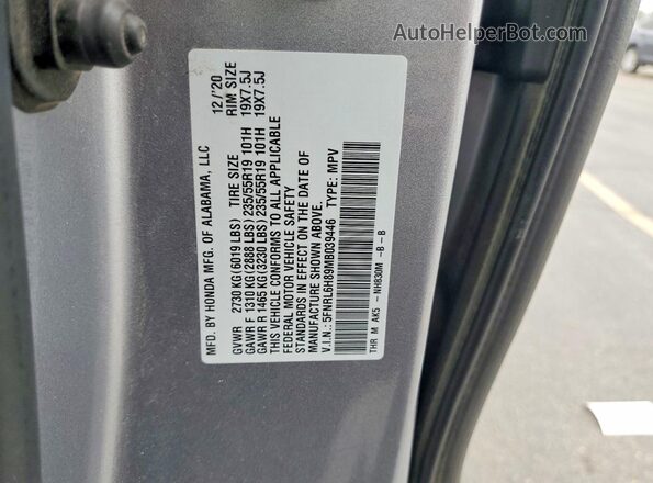 5FNRL6H89MB039446 2021 HONDA ODYSSEY Серебряный Вид наклейки с VIN-кодом