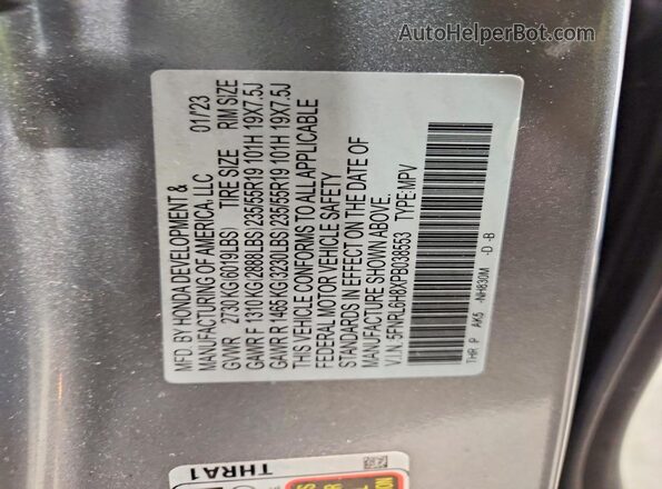 5FNRL6H8XPB038553 2023 HONDA ODYSSEY Silver VIN կոդի պիտակի տեսք