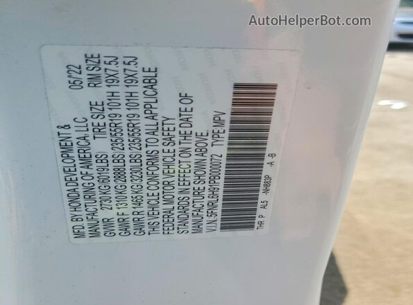 5FNRL6H91PB000072 2023 HONDA ODYSSEY White Вид наклейки з VIN-кодом