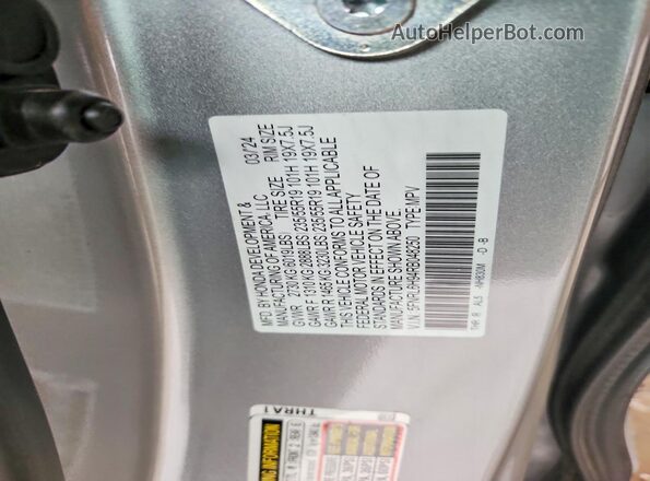 5FNRL6H94RB048250 2024 HONDA ODYSSEY Silver Vista de la etiqueta del VIN