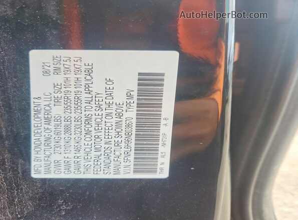 5FNRL6H96NB038670 2022 HONDA ODYSSEY Black Widok wnętrza 360 stopni