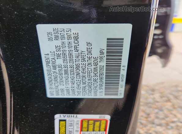 5FNRL6H96TB070502 2026 HONDA ODYSSEY Black VIN კოდის სტიკერის ხედი